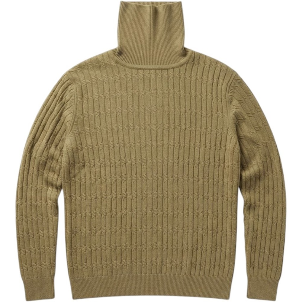Saks Fifth Avenue Cashmere Collection Green Cable Knit Turtleneck Sweater Small